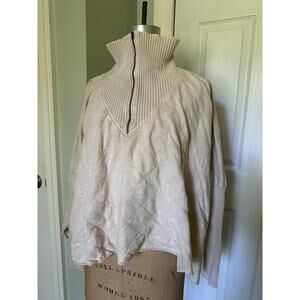 Free People Fp One Shiloh Sweatshirt Pullover Zip Oversized Ribbed sz M beige